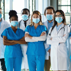 five professionals wearing mask
